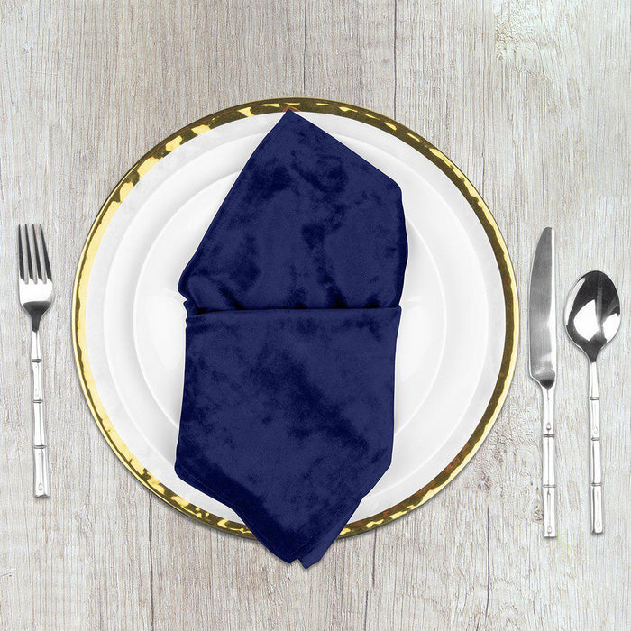 Set of 10 Velvet Napkins For Wedding Table Decorations, Reception Table Settings, Home Décor, High-Quality Catering Linens-Set of 10-Koyal Wholesale-Navy Blue-