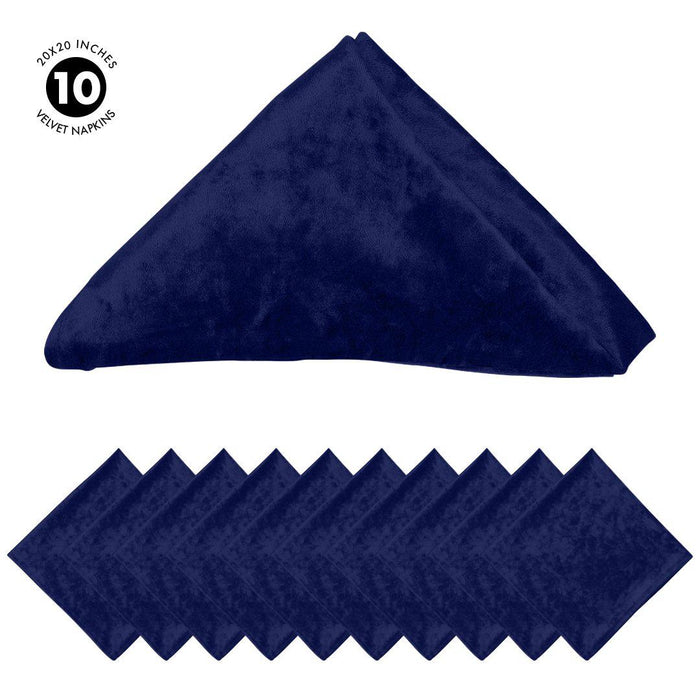 Set of 10 Velvet Napkins For Wedding Table Decorations, Reception Table Settings, Home Décor, High-Quality Catering Linens-Set of 10-Koyal Wholesale-Navy Blue-