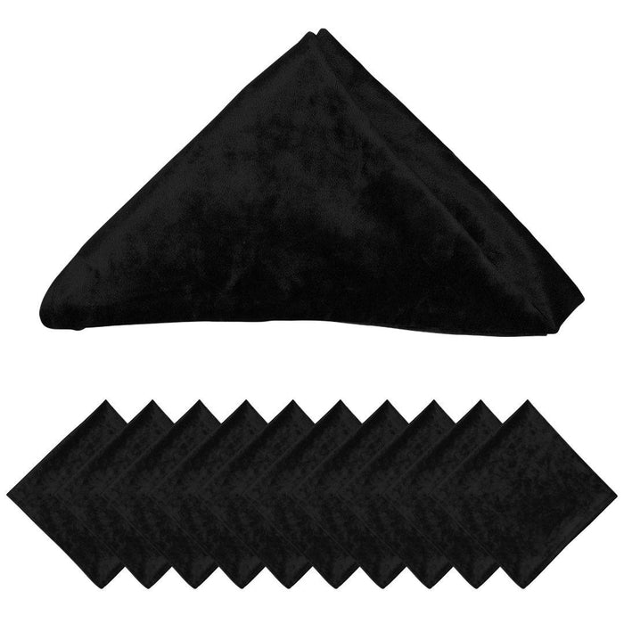 Set of 10 Velvet Napkins For Wedding Table Decorations, Reception Table Settings, Home Décor, High-Quality Catering Linens-Set of 10-Koyal Wholesale-Black-