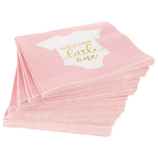 Set of 100 Real Gold Foil Scripted Welcome Little One Cocktail Napkins-Set of 100-Andaz Press-