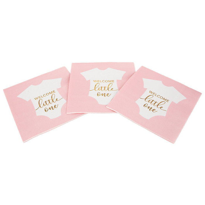 Set of 100 Real Gold Foil Scripted Welcome Little One Cocktail Napkins-Set of 100-Andaz Press-