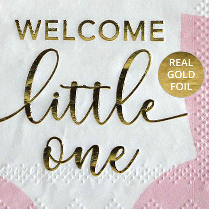 Set of 100 Real Gold Foil Scripted Welcome Little One Cocktail Napkins-Set of 100-Andaz Press-