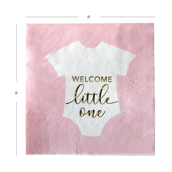 Set of 100 Real Gold Foil Scripted Welcome Little One Cocktail Napkins-Set of 100-Andaz Press-