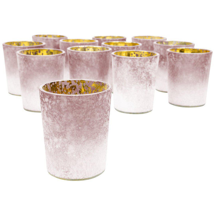 Set of 12 2.6" Tall Frosted Ombre Mercury Glass Votive Candle Holders Bulk Pack-Koyal Wholesale-Burgundy-Set of 1 (12 PC)-