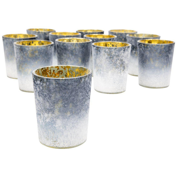 Set of 12 2.6" Tall Frosted Ombre Mercury Glass Votive Candle Holders Bulk Pack-Koyal Wholesale-Navy Blue-Set of 1 (12 PC)-