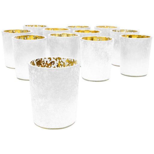 Set of 12 2.6" Tall Frosted Ombre Mercury Glass Votive Candle Holders-Set of 12-Koyal Wholesale-White-