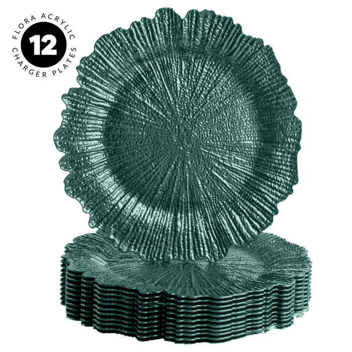 Set of 12 Acrylic Charger Plates Round Flora Bulk Pack-Koyal Wholesale-Emerald Green-Set of 12-