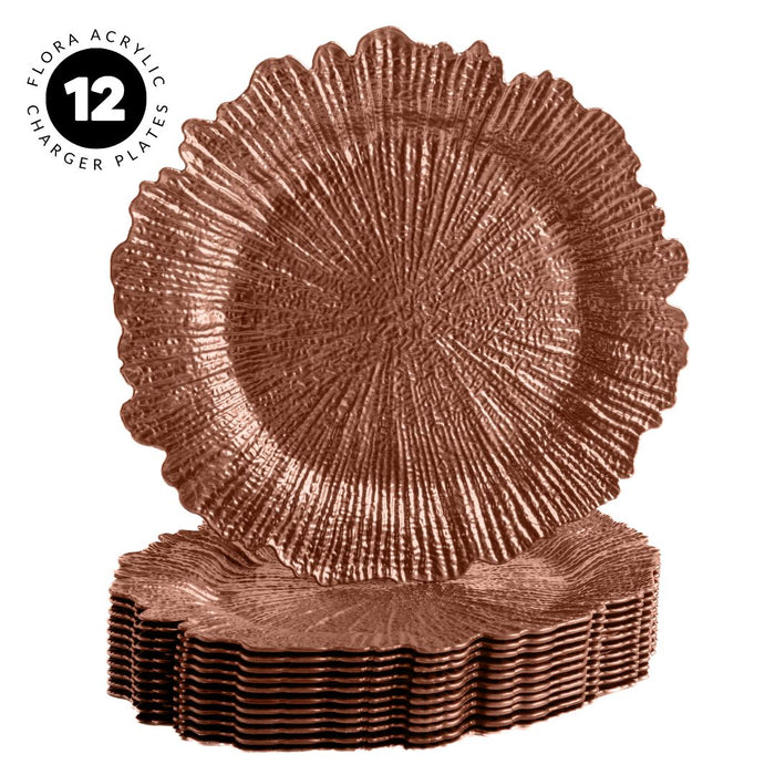 Set of 12 Acrylic Charger Plates Round Flora Bulk Pack-Koyal Wholesale-Terracotta-Set of 12-