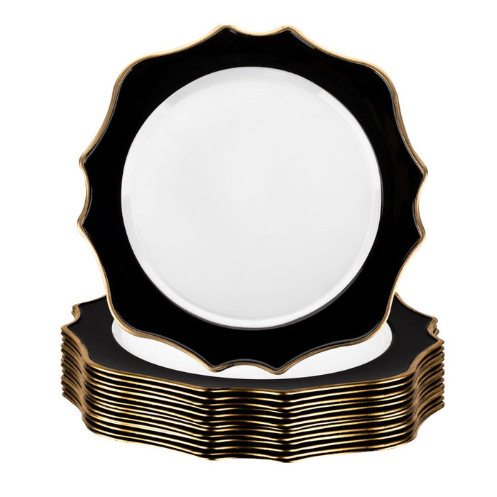 Set of 12 Acrylic Charger Plates Round with Gold Modern Scallop Edge-Set 12-Koyal Wholesale-Black-Set of 12-