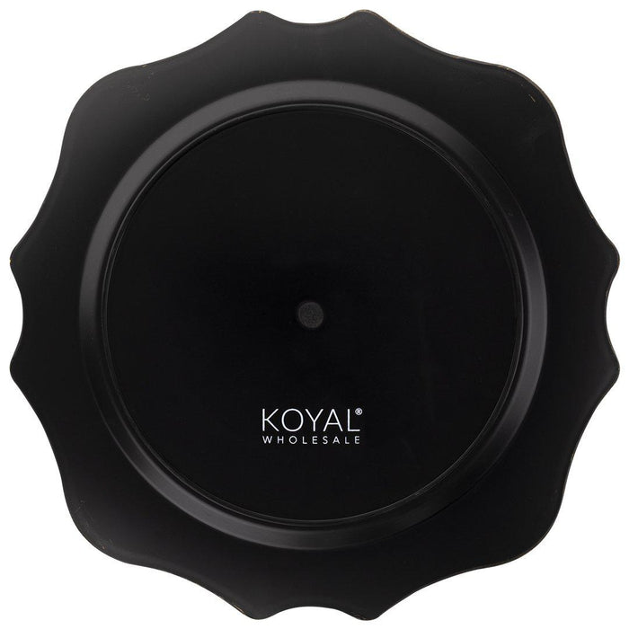 Set of 12 Acrylic Charger Plates Round with Gold Modern Scallop Edge-Set 12-Koyal Wholesale-Black-Set of 12-