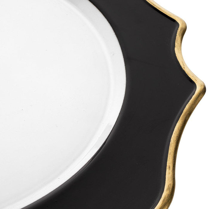 Set of 12 Acrylic Charger Plates Round with Gold Modern Scallop Edge-Set 12-Koyal Wholesale-Black-Set of 12-