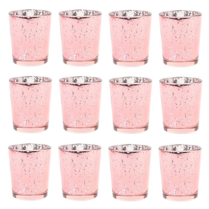 Set of 12 Antique Mercury Glass Votive Cups Bulk Pack-Sold By Case-Koyal Wholesale-Pink-2" D x 2.5" H-Set of 1 (12 PC)