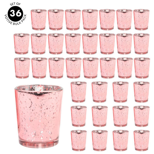 Set of 12 Antique Mercury Glass Votive Cups Bulk Pack-Sold By Case-Koyal Wholesale-Pink-2" D x 2.5" H-Set of 3 (36 PC)