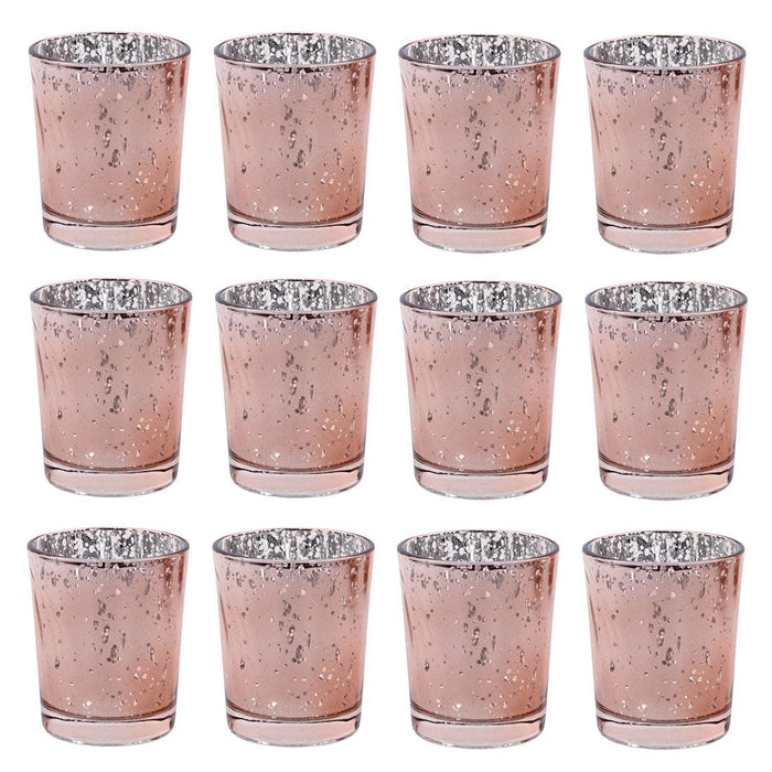 Set of 12 Antique Mercury Glass Votive Cups Bulk Pack-Sold By Case-Koyal Wholesale-Rose Gold-2" D x 2.5" H-Set of 1 (12 PC)