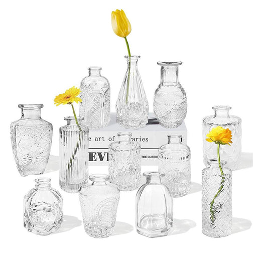 Set of 12 Assorted Vintage Small Glass Bud Vases-Set of 12-Koyal Wholesale-