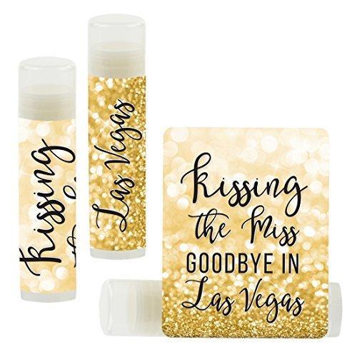 Set of 12 Bachelorette Faux Gold Glitter Shimmer, Lip Balm Favors-Set of 12-Andaz Press-Kissing The Miss Goodbye in Las Vegas-