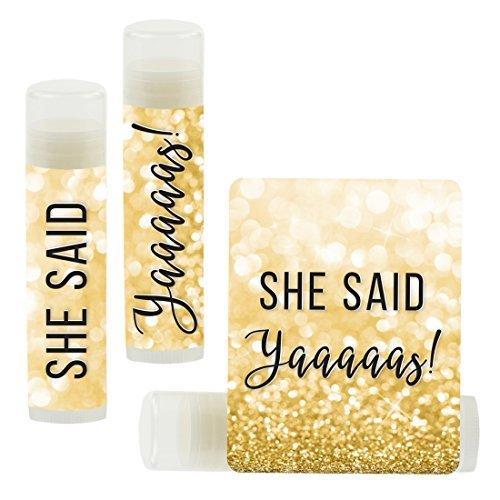 Set of 12 Bachelorette Faux Gold Glitter Shimmer, Lip Balm Favors-Set of 12-Andaz Press-She Said Yaaaaas!-