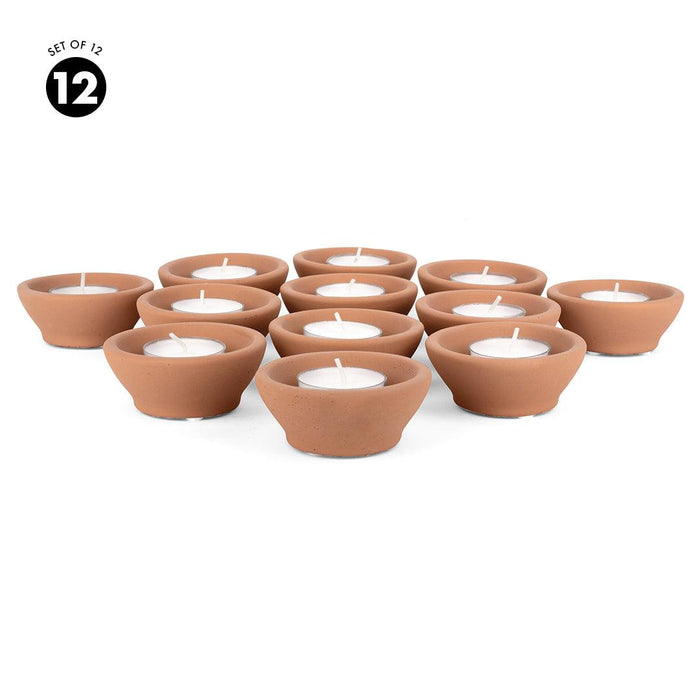 Set of 12 Ceramic Tealight Candle Holder Terracotta Candle Saucers, Decorative Candle Tray Stand Plate for Tealights-Set of 12-Koyal Wholesale-Terracotta-