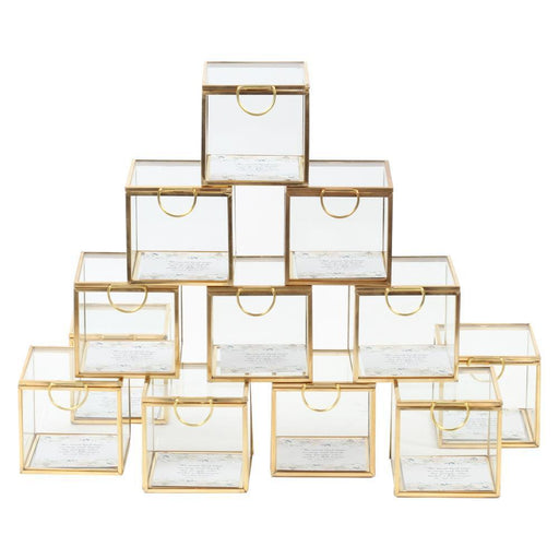 Set of 12 Display Glass Boxes with Hinged Lids-Set of 12-Koyal Wholesale-Gold-