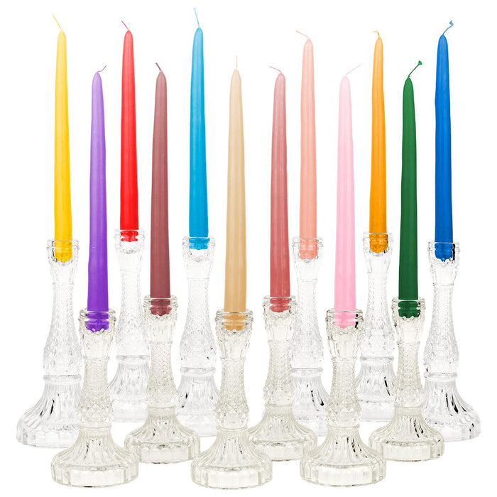 Set of 12 Distressed Mismatched Vintage Glass Taper Candle Holders-Set of 12-Koyal Wholesale-Clear-