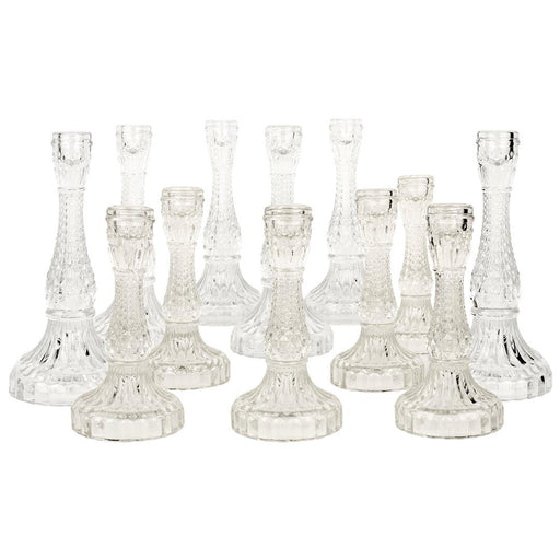 Set of 12 Distressed Mismatched Vintage Glass Taper Candle Holders-Set of 12-Koyal Wholesale-Clear-