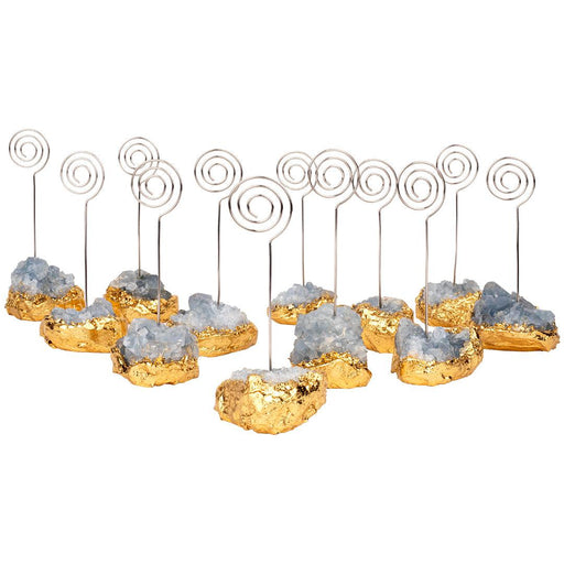 Set of 12 Gemstone Placecard Holders, Geode Stones Table Number Holders-Set of 12-Koyal Wholesale-Blue-