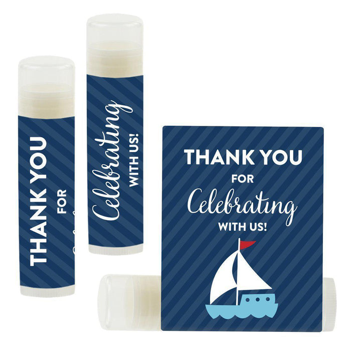 Set of 12 Lip Balm Birthday Party Favors, Thank You for Celebrating with Us-Set of 12-Andaz Press-Blue Nautical Sailboat-