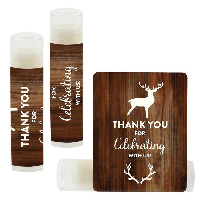 Set of 12 Lip Balm Birthday Party Favors, Thank You for Celebrating with Us-Set of 12-Andaz Press-Buck Male Deer Antlers-