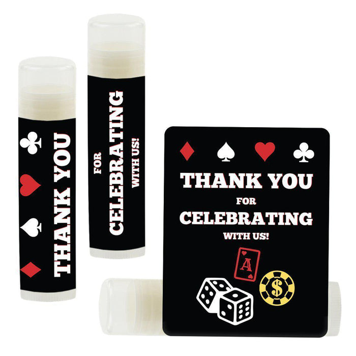 Set of 12 Lip Balm Birthday Party Favors, Thank You for Celebrating with Us-Set of 12-Andaz Press-Card Suits Bingo Party-