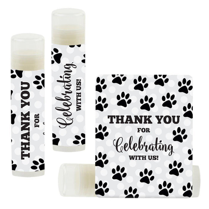Set of 12 Lip Balm Birthday Party Favors, Thank You for Celebrating with Us-Set of 12-Andaz Press-Cat Dog Pawprint-