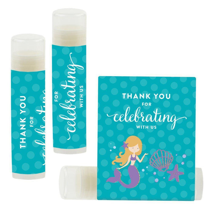 Set of 12 Lip Balm Birthday Party Favors, Thank You for Celebrating with Us-Set of 12-Andaz Press-Chic Mermaids-
