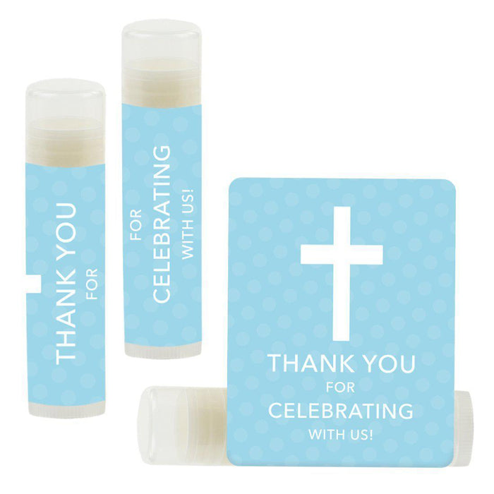 Set of 12 Lip Balm Birthday Party Favors, Thank You for Celebrating with Us-Set of 12-Andaz Press-Christian Cross, Blue-