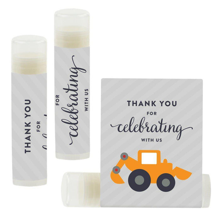 Set of 12 Lip Balm Birthday Party Favors, Thank You for Celebrating with Us-Set of 12-Andaz Press-Construction Truck Digger-