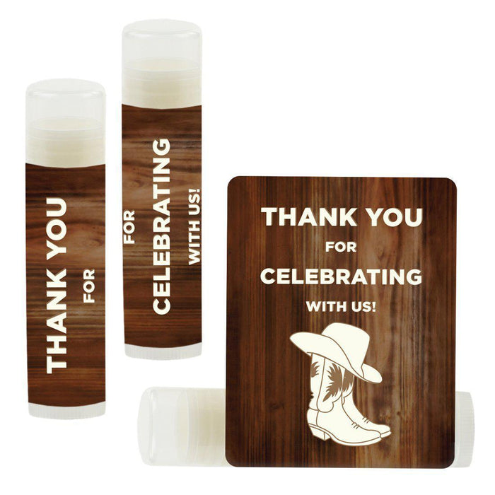 Set of 12 Lip Balm Birthday Party Favors, Thank You for Celebrating with Us-Set of 12-Andaz Press-Cowboy Boots-