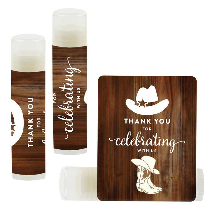 Set of 12 Lip Balm Birthday Party Favors, Thank You for Celebrating with Us-Set of 12-Andaz Press-Cowboy Hat Boy-