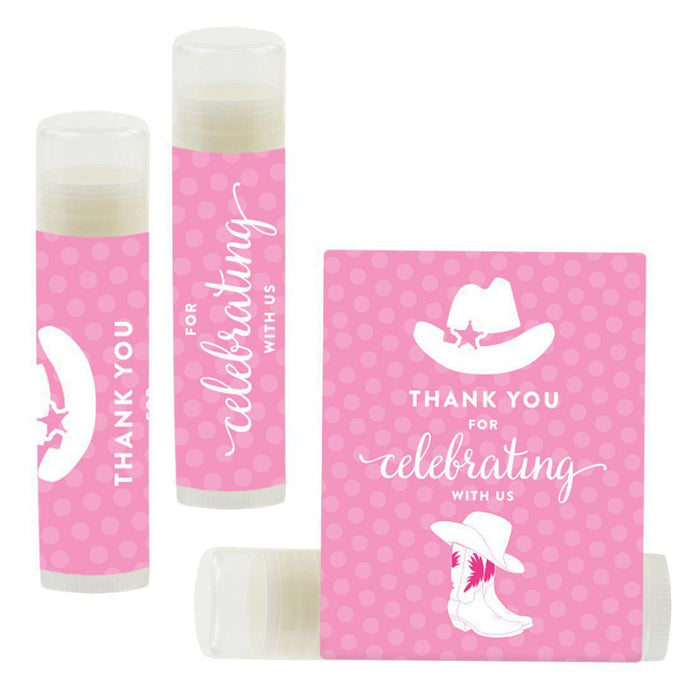 Set of 12 Lip Balm Birthday Party Favors, Thank You for Celebrating with Us-Set of 12-Andaz Press-Cowboy Hat Girl-