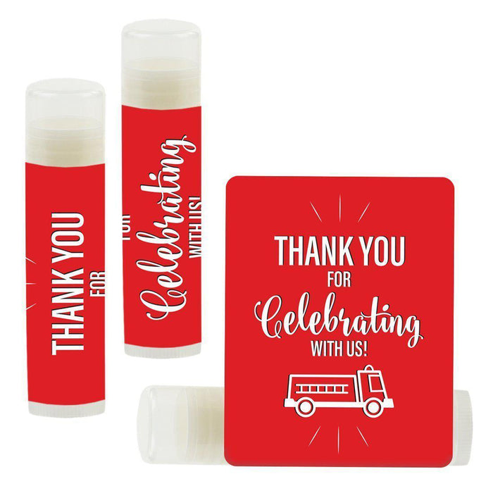 Set of 12 Lip Balm Birthday Party Favors, Thank You for Celebrating with Us-Set of 12-Andaz Press-Firetruck-