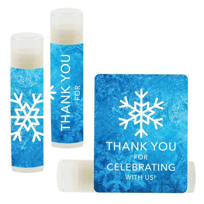 Set of 12 Lip Balm Birthday Party Favors, Thank You for Celebrating with Us-Set of 12-Andaz Press-Frozen Snowflake-