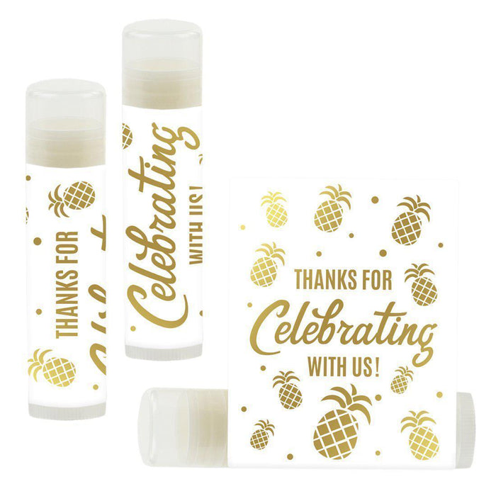 Set of 12 Lip Balm Birthday Party Favors, Thank You for Celebrating with Us-Set of 12-Andaz Press-Gold Glitter Pineapple-