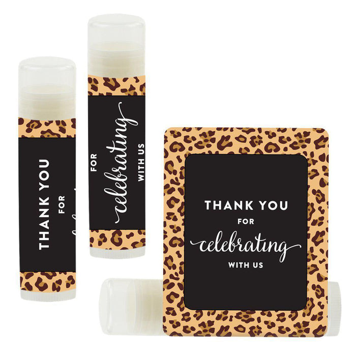 Set of 12 Lip Balm Birthday Party Favors, Thank You for Celebrating with Us-Set of 12-Andaz Press-Leopard Cheetah Print-