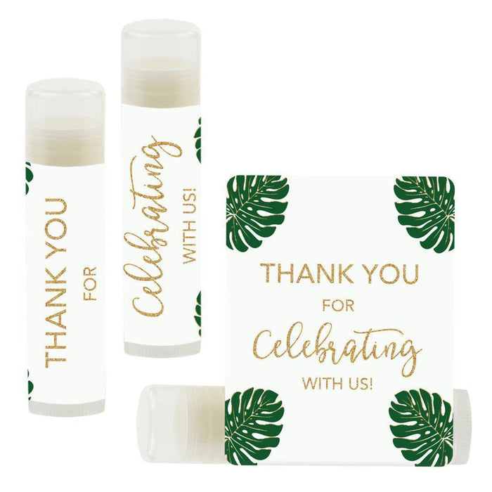 Set of 12 Lip Balm Birthday Party Favors, Thank You for Celebrating with Us-Set of 12-Andaz Press-Monstera Leaves-