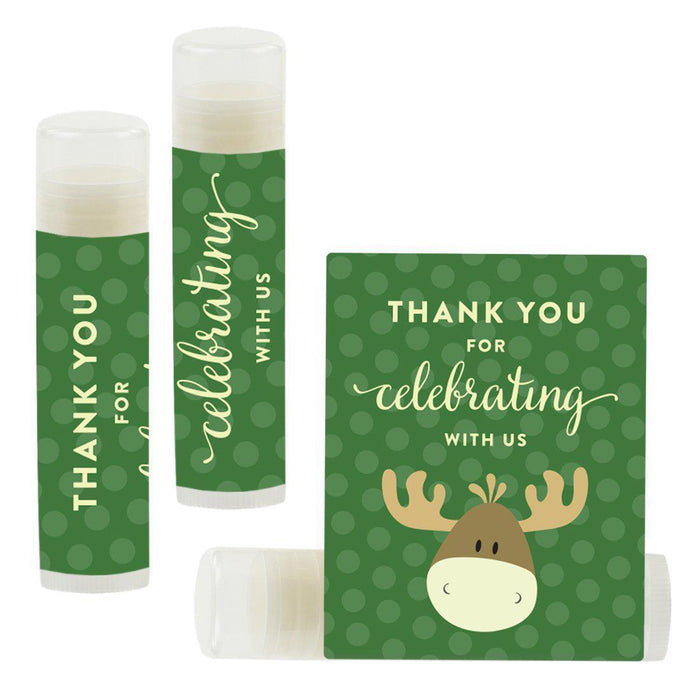 Set of 12 Lip Balm Birthday Party Favors, Thank You for Celebrating with Us-Set of 12-Andaz Press-Moose-