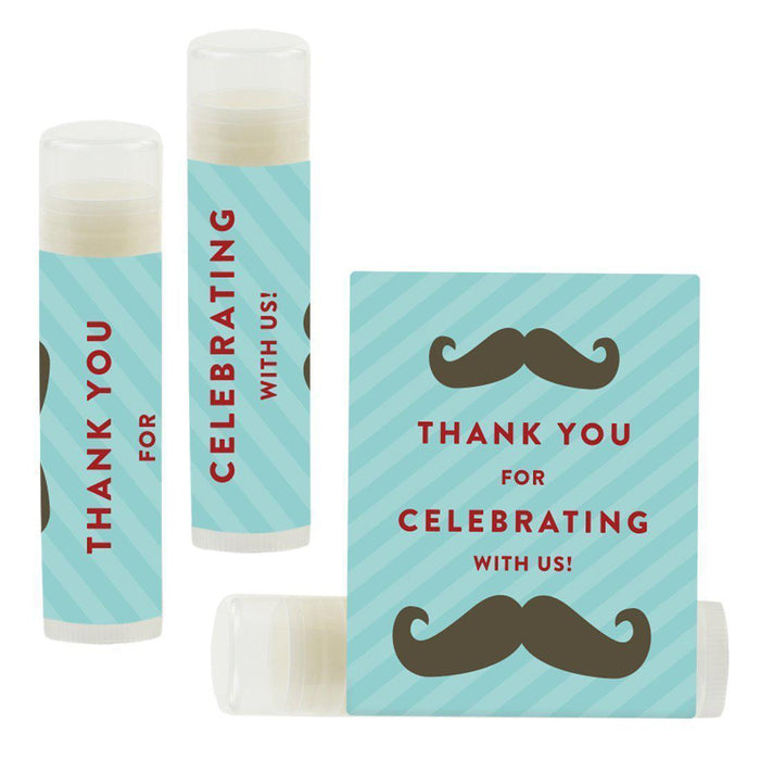 Set of 12 Lip Balm Birthday Party Favors, Thank You for Celebrating with Us-Set of 12-Andaz Press-Mustache-