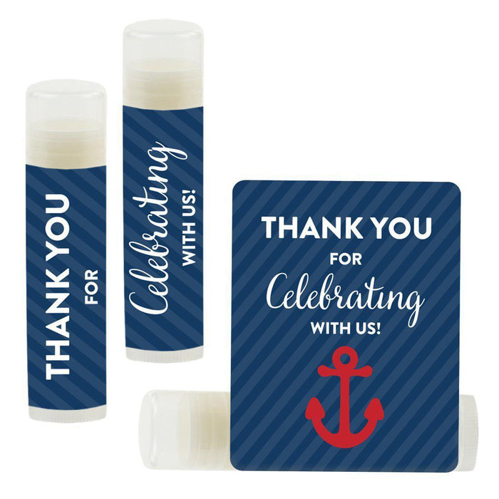 Set of 12 Lip Balm Birthday Party Favors, Thank You for Celebrating with Us-Set of 12-Andaz Press-Nautical Anchor Navy Blue-