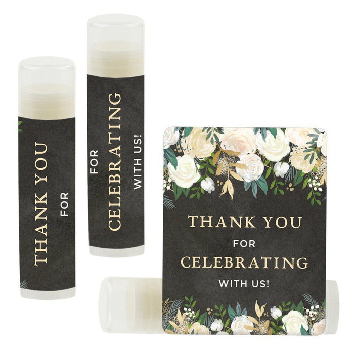 Set of 12 Lip Balm Birthday Party Favors, Thank You for Celebrating with Us-Set of 12-Andaz Press-Peach Coral Floral-