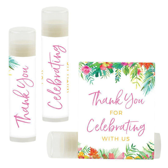 Set of 12 Lip Balm Birthday Party Favors, Thank You for Celebrating with Us-Set of 12-Andaz Press-Tropical Floral Flowers-