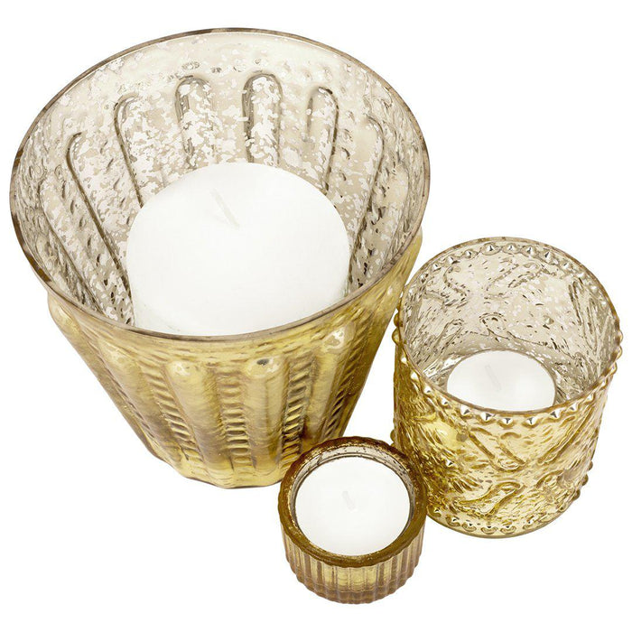 Set of 12 Mismatched Votive Candle Holder for Wedding Table Centerpieces, Home Decor-Set of 12-Koyal Wholesale-Gold-