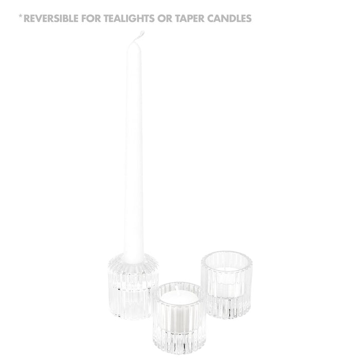 Set of 12 Modern Reversible Glass Taper Tealight Holders-Set of 12-Koyal Wholesale-Clear-