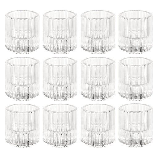 Set of 12 Modern Reversible Glass Taper Tealight Holders-Set of 12-Koyal Wholesale-Clear-