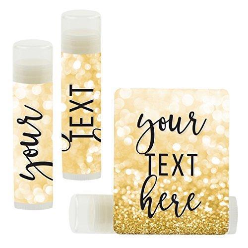 Set of 12 Personalized Lip Balm Party Favors, Your Text Here-Set of 12-Andaz Press-Faux Gold Glitter Shimmer-